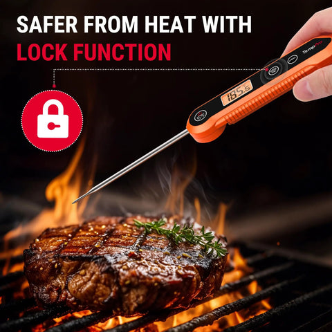 Digital Instant Read Meat Thermometer For Grilling And Kitchen Use with lock function measuring steak on grill