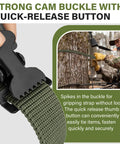Detail of Beefy Tree Stand Straps with strong cam buckle, quick-release button for climbing stands and safety gear, 75 inch length