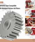 Upgraded Mixer Worm Gear Replacement Kit For Popular Stand Mixers With Durable Heavy Duty All Metal Construction No Plastic Gear WPW10112253 Compatible Includes Replacement Part Numbers 1 Pack Easy Install displayed with red stand mixers