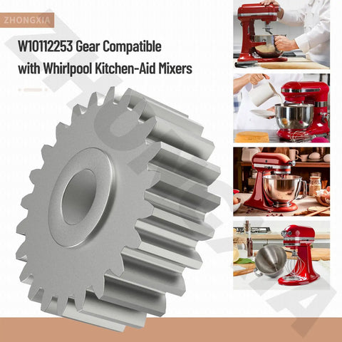 Upgraded Mixer Worm Gear Replacement Kit For Popular Stand Mixers With Durable Heavy Duty All Metal Construction No Plastic Gear WPW10112253 Compatible Includes Replacement Part Numbers 1 Pack Easy Install displayed with red stand mixers