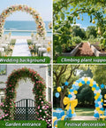 Sturdy Metal Garden Arch Trellis For Climbing Plants Dual Shape Design at outdoor wedding and garden entrance, blue balloon arch.