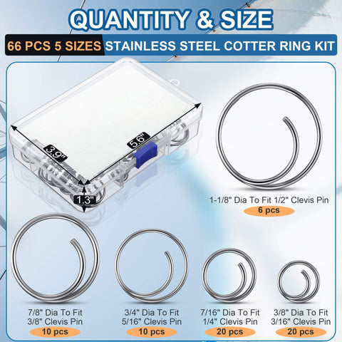 66 Piece Stainless Steel Cotter Ring Kit With Five Sizes Durable 316 Stainless Steel Split Rings For Clevis Pins Marine Hardware And Hitch Pin Lock Systems Pro Grade Corrosion Resistant For Harsh Environments