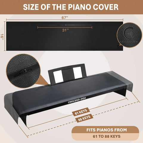Lux Faux Leather Piano Keyboard Dust Cover With Waterproof Top And Soft Felt Lining, Extra Wide 67 x 16 inch fit for digital pianos