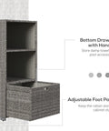 Valet Pool Towel Rack With Waterproof PE Plastic Rattan Wicker Storage Organizer, 2 shelves, 1 basket drawer, mixed gray