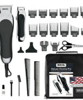 Deluxe Corded Clipper Pro Hair And Trim Kit with clipper, trimmer, styling shears, guide combs, and case for precise cuts.