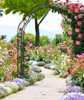 Heavy Duty Garden Arch Made From Galvanized Steel Arbor With Seven Size Options, Metal Flower Leaf Decoration, Outdoor Trellis