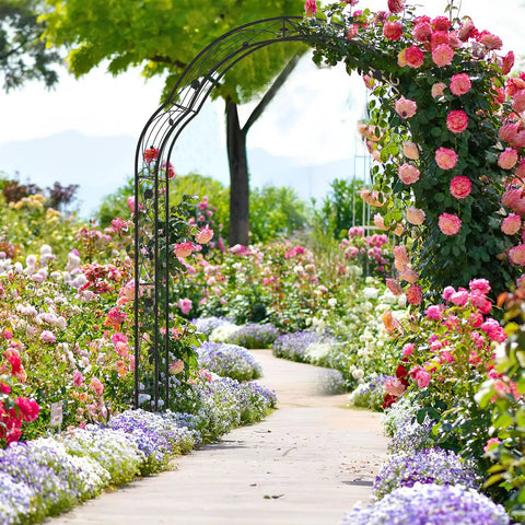 Heavy Duty Garden Arch Made From Galvanized Steel Arbor With Seven Size Options, Metal Flower Leaf Decoration, Outdoor Trellis