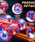 Spider 4WD Remote Control Car With 2.4GHz Radio, Double-Sided Drifting features LED lights, anti-skid wheels, and rechargeable battery.