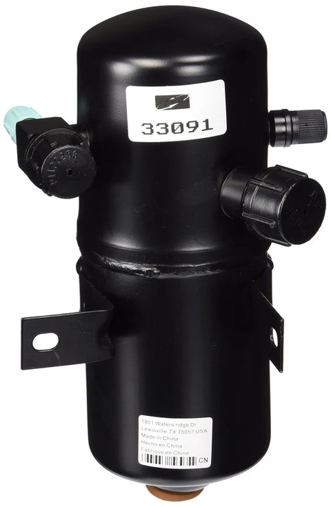 AC Accumulator 33091 Replacement Part For Cars And Trucks, Durable Climate Control Component with connectors, black finish