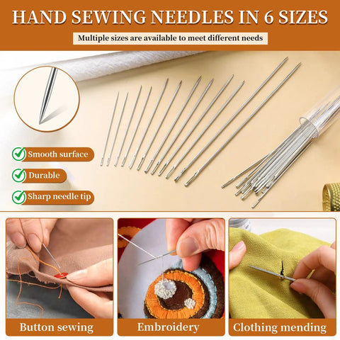 Big Eye Steel Sewing Needles Kit With 42 Pieces, 6 Sizes for hand sewing, showing needles, button sewing, embroidery, mending.