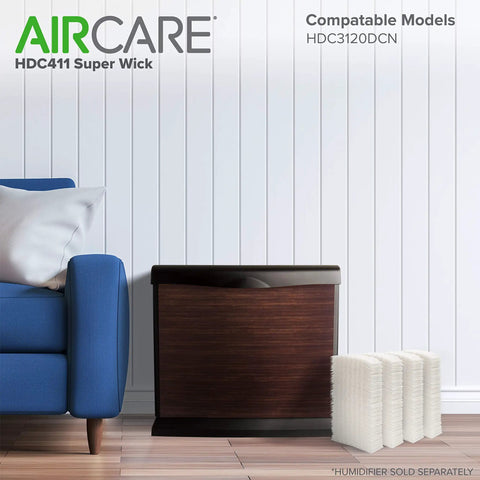 Replacement Humidifier Wick 4 Pack For HDC3120DCN And TE3140DSLV-EC next to a humidifier in a home setting