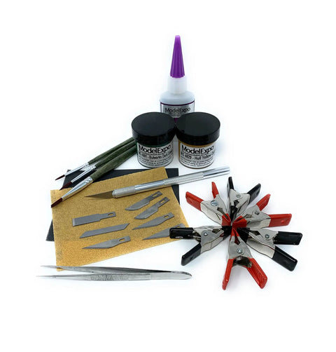 Shipwright Series 3 Kits Trio With Tools For Adults modeling tool kit with blades, clamps, paints, and adhesive