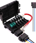 Slick Battery Fuse Box Terminal With Three Pin Wiring Harness Pigtail Connector For 99 04 VW Beetle Jetta Golf MK4 Bora Heavy Duty ABS Housing, detailed view with fuses.