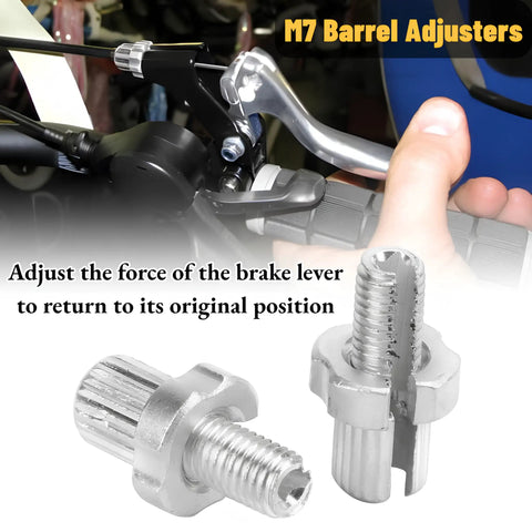 Close-up of Beefy 7mm M7 Brake Lever Adjusters 2 Pack For Road And Mountain Bikes Aluminum Alloy Silver High Quality Screws