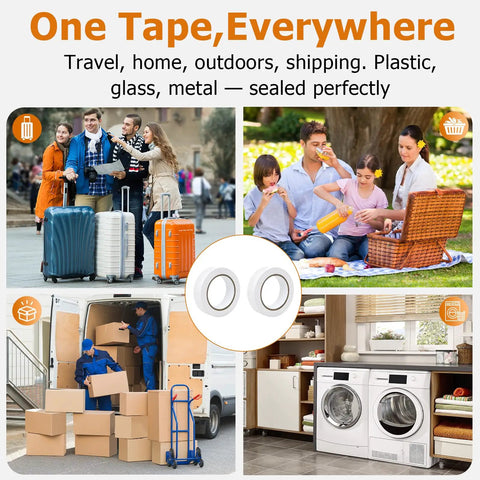 Two Roll Bottle Sealing Tape Pack 1.18 Inch By 108 Feet Each Cut To Size Waterproof Leakproof Tape For Laundry Detergent Toiletries Jar Lids Travel Camping And Shipping use collage