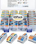 65 Piece Compact Splicing Wire Connectors Kit For AWG 28 To 12 with flame retardant shell, tin copper conductors and easy clip on design