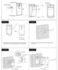 Installation manual for 18W LED Outdoor Wall Pack Light With Dusk To Dawn Sensor, showing four steps with diagrams and instructions.