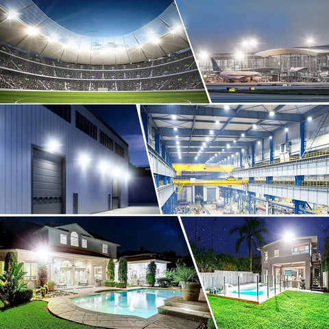 Outdoor scenes illuminated by 2 Pack 150W Led Flood Light Outdoor IP65 Waterproof 18000 Lumens Plug And Play Security Light