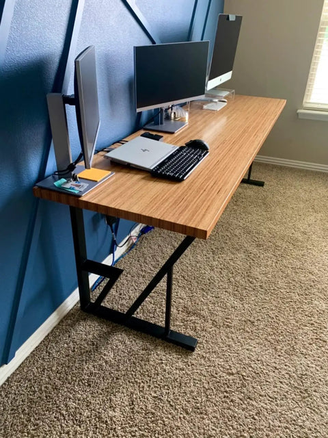 Industrial Rustic Metal Table Legs Set Of 2, 28 Inch High By 24 Inch Wide, Black Finish, Modern DIY Desk with wood top