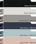 Stackable 2 Cube Wood Storage Organizer Shelves color options including black, white, taupe grey, steel blue, light blue, light pink.
