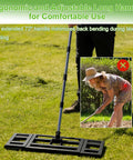 Heavy Duty Lawn Leveling Rake With Adjustable Long Handle Dual Sided Tines With Serrated Side shown on grass