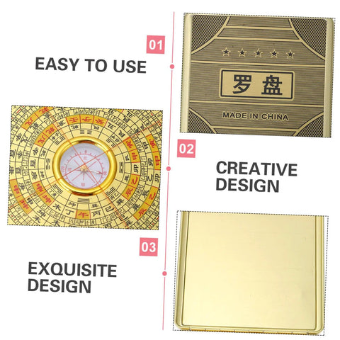 Small 10cm Alloy Feng Shui Compass with flip cover and creative design showing intricate details, ideal for navigation and home setup.