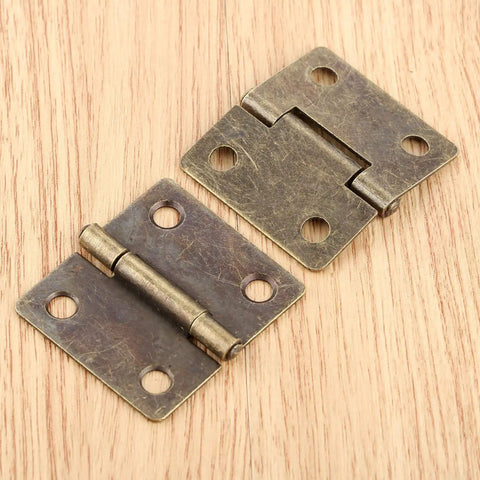 Antique Bronze Decorative Hinges For Wood Boxes And Cabinets, 38x34mm Butt Hinge Set on wooden surface