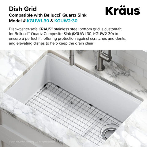 Bellucci Series Stainless Steel Sink Bottom Grid With Soft Rubber Bumpers For 30 Inch Kitchen Sink Heavy Duty T304 Construction Protects Sink Surface