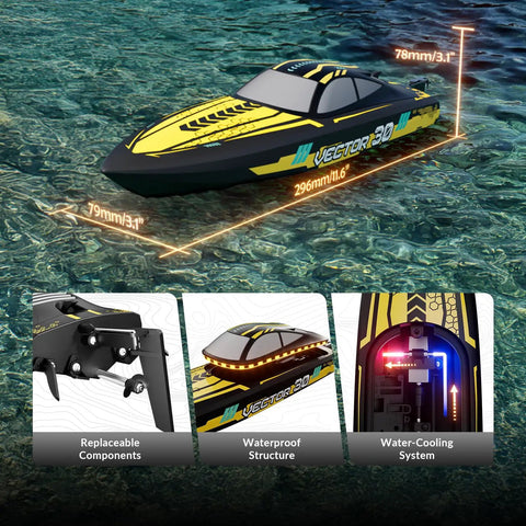 High Speed RC Boat For Pool And Lake, 2.4GHz Remote Control With Water Cooling System, Dual Rechargeable Batteries, Bright Yellow