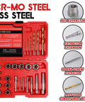 Spiral Screw Extractor Set 30-Piece Kit With Left Hand Cobalt Drill Bits And Nut Removers, Heavy Duty Cr-Mo Steel in case