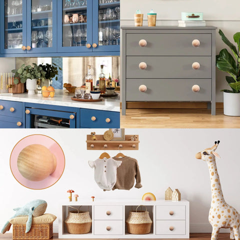 Wood Ball Knobs Set 12 Pack 1-1/2 Inch Round Natural Wooden Cabinet Knobs For Drawers Dresser Wardrobe Cupboard Kitchen Door Pulls And Handles Screws Included Grab And Go Easy Install Durable Finish