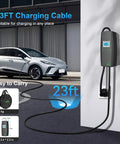 Portable Level 1 And 2 Ev Charger Cord 3.84Kw Fast Charge With 23Ft Heavy Duty Cable digital display, EV charging at wall outlet.
