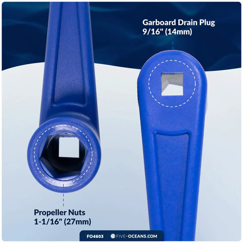 Floating Prop Wrench For 1 1/16 Inch Propeller Nuts, Outboard And Stern Drive Marine Tool With 9/16 Inch Garboard Drain Plug Socket, Grab-And-Go Easy-Grip Lightweight Non-Corrosive Resin, Ideal For Pontoon, Sport And Fishing Boats