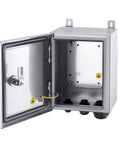 Open IP65 Weatherproof Stainless Steel Wall Mount Enclosure Box with Mounting Plate and Wall Bracket Measuring 10x8x6 Inches