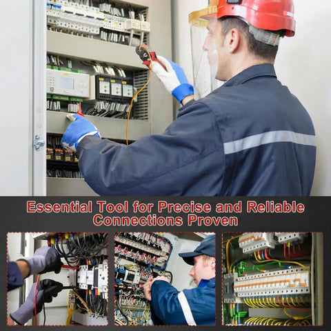 Premium Ferrule Crimping Tool Kit With 1300 PC Assorted Wire Terminals And Self Adjusting AWG 22 To 8 Gauge Crimper For Solid Electrical Connections Professional Grade Gear That Is Super Handy And Gets The Job Done Right, electrician working in control panel
