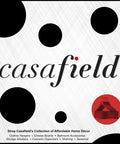 Casafield logo with black dots and red circle featuring walnut wooden suit hangers