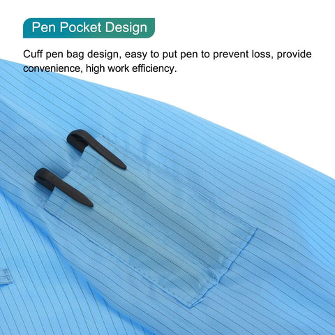 Close-up of Kickass Anti Static ESD Lab Coat Engineered For The Daily Grind Featuring Conductive Polyester Weave pen pocket design.