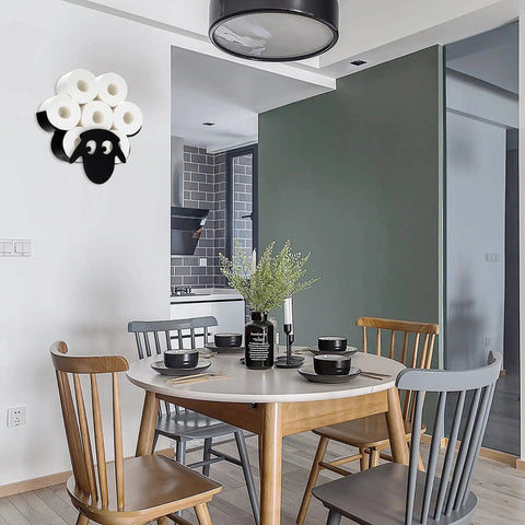 Sheep Themed Wall Mount Toilet Paper Holder And Tissue Storage Rack Iron Tissue Basket Decor in modern dining area.