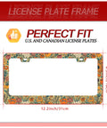 Cool Floral Print Stainless Steel License Plate Frame With Screws 12x6 Inch Auto Parts Decor displayed with dimensions
