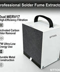 Low Power Solder Fume Extractor With 4 Layer Filtration, Portable Smoke Purifier with handle and features description