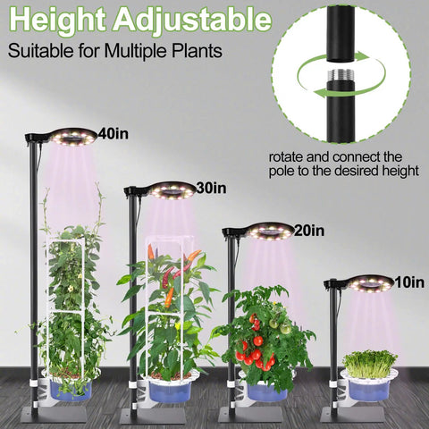 Indoor Hydroponics Tower Grow Kit With LED Grow Light For Herbs, Vegetables And Microgreens, Standing Floor Tall Garden System With Height Adjustable Stand