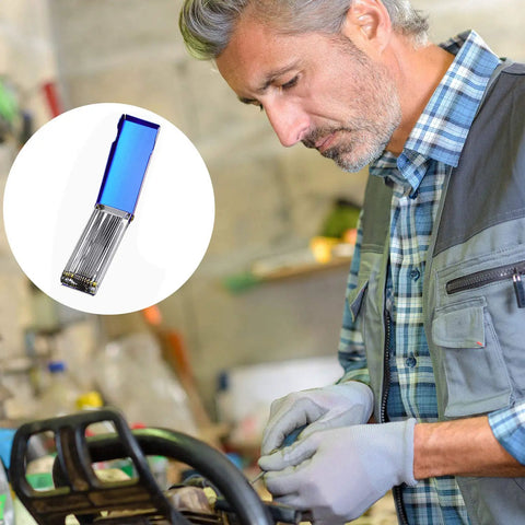Mechanic using Pro Grade Torch Tip Cleaner Kit With 13 Wire Files And Flat File Includes 4 Cleaners In 5 Inch And 3 Inch Sizes for maintenance