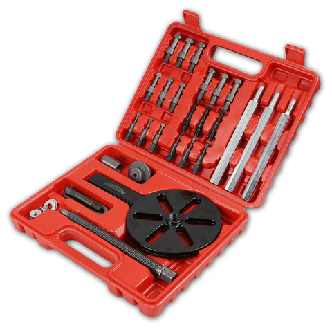Bearing Puller Kit With Inner Hole Three-Jaw Puller Curved Hook And Quick Change Collets in red case, includes DL1 to DL6.