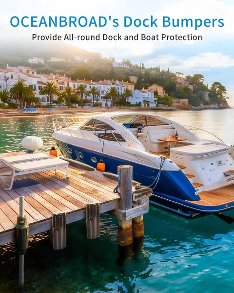 Hella Sturdy Marine Grade Dock Corner Bumpers Boss Level 10 6 Inch Inflatable Boat Hull Protectors For 90 Degree Angles mounted on dock.