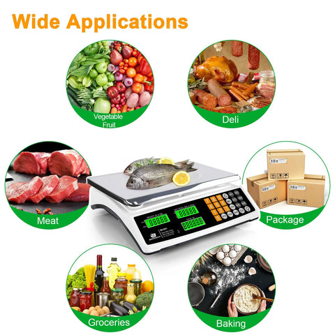 Applications of High Precision 40kg 88lb Price Computing Digital Scale For Produce And Meat Weighing With LCD Display And Green Backlight