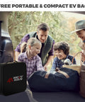 Family with portable EV charger bag in car trunk, Fast Level 2 40 Amp Portable EV Charger With 25 Foot Cable NEMA 14-50P Plug