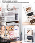 4 Piece Clear Acrylic Handbag Storage Organizer Set For Closet With magnetic doors and stackable transparent display boxes