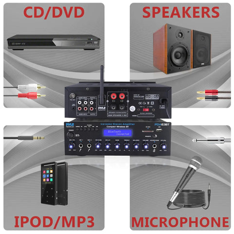 Wireless Bluetooth Stereo Amplifier Multi Channel 200 Watt Power Home Audio Receiver With FM Radio USB SD AUX RCA Mic In Built In Antenna Versatile Receiver