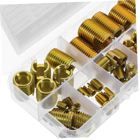 Carbon Steel Thread Repair Inserts Kit With Self Tapping Screws 50pc Wire Thread Repair Set For Damaged Threads Metric Size Assortment Easy Slotted Screw Sleeve Repairs No Brainer Quick Fix in organizer box