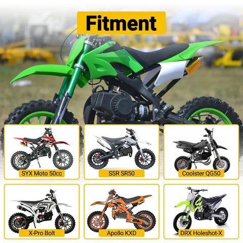 Compatibility guide for Alloy Recoil Pull Starter For SYX Moto 50cc Dirt Bike And 47cc 49cc 2 Stroke ATVs.